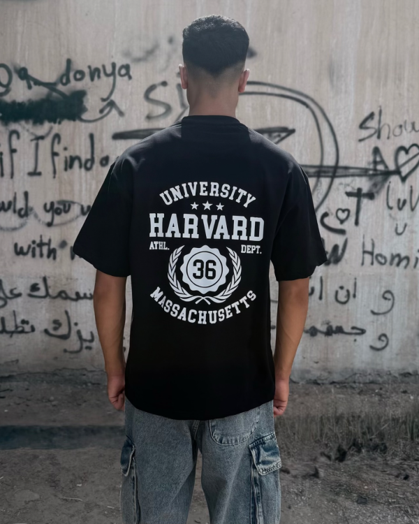 LIM8 Harvard Massachusetts black t shirt